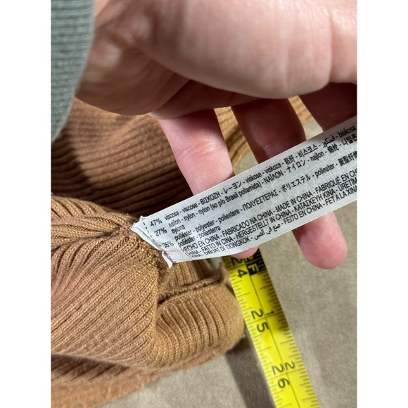 Zara Womens Mock Neck Long Sleeve Pullover Tan Brown Ribbed Sweater Small - Picture 5 of 7